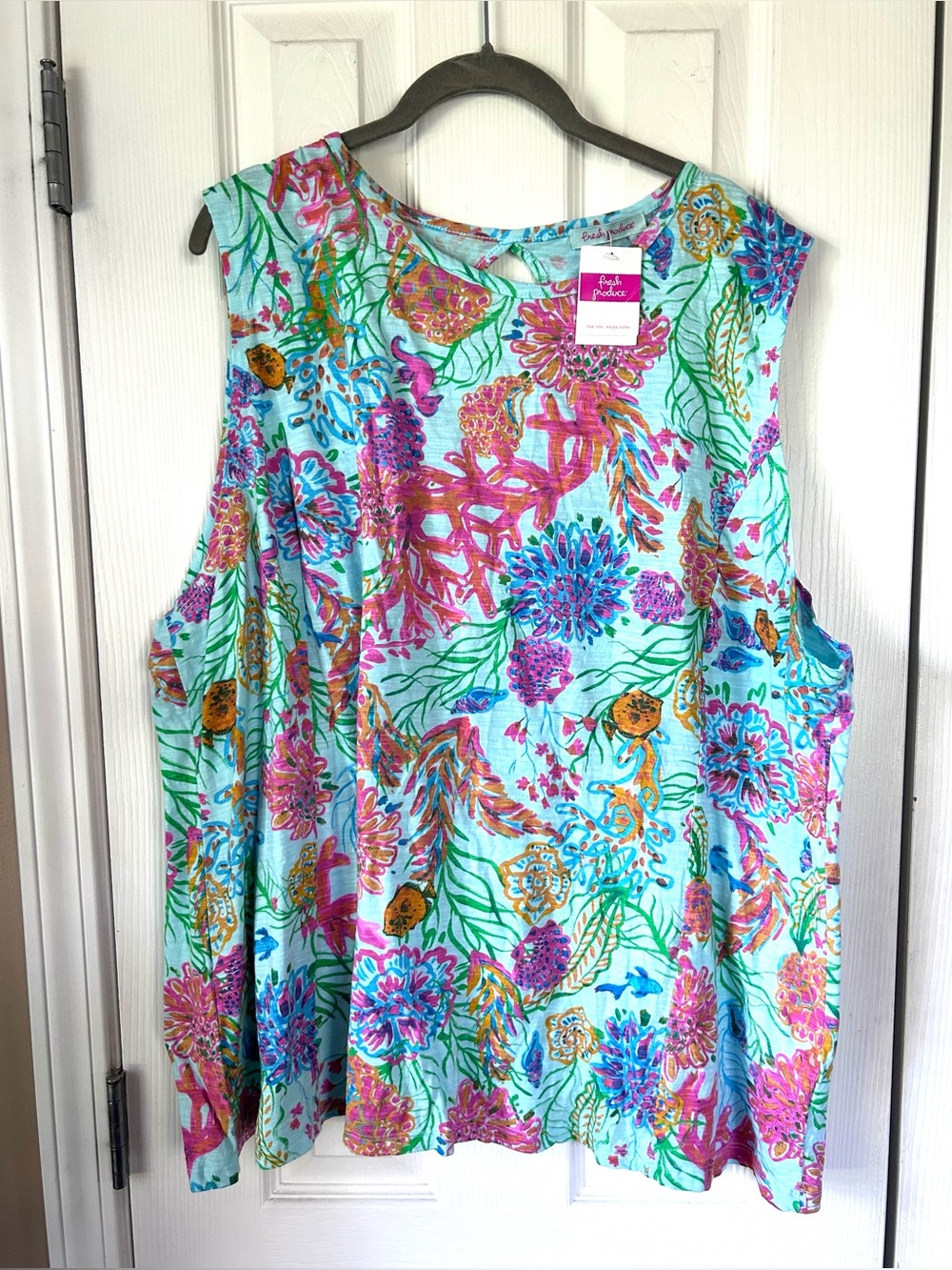 Fresh Produce Oceanscape Chloe Tank Top 3X Seaglass Floral NWT Made in USA
